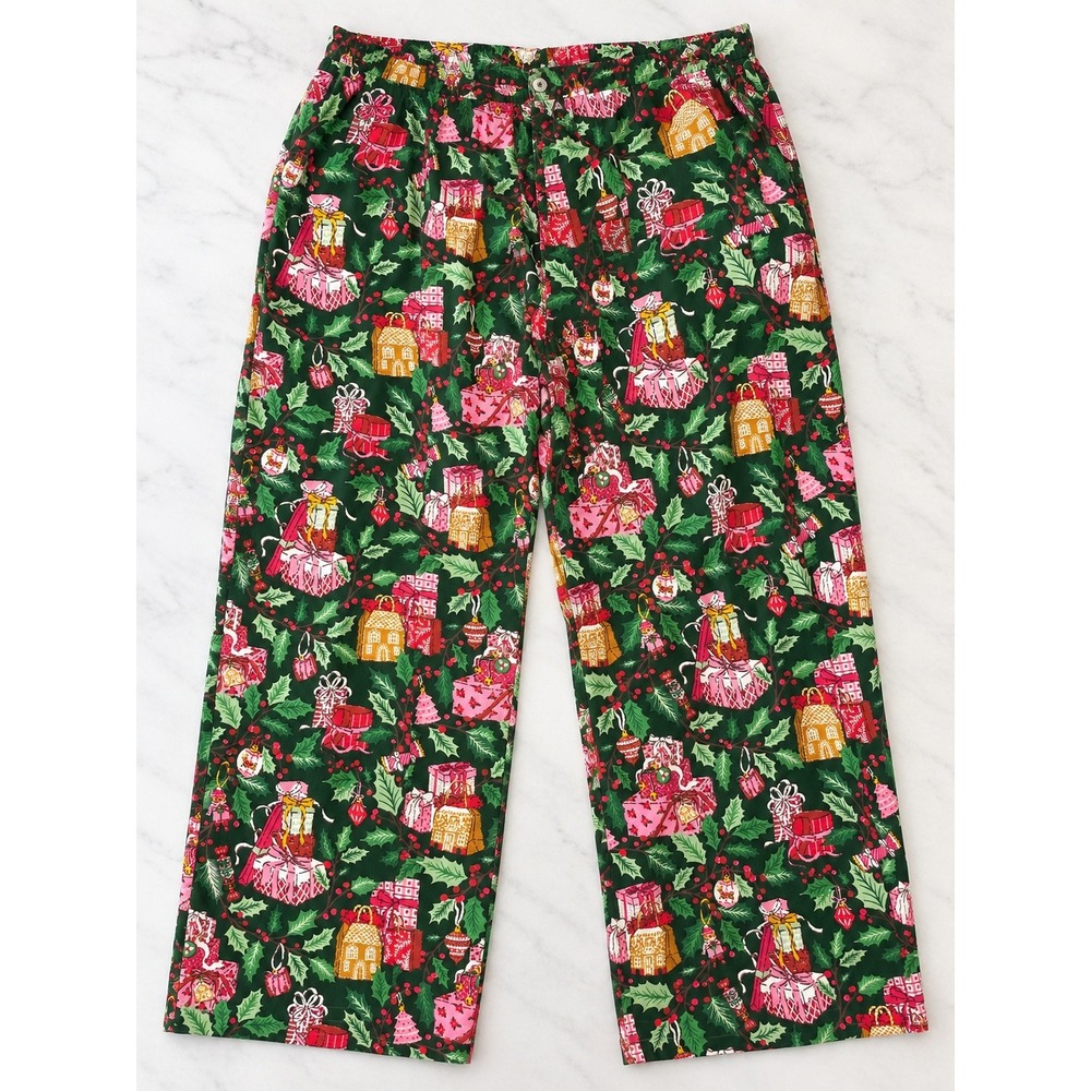 Printfresh Christmas Pajama Pants 3X Green Pink Holly Organic Cotton Holiday
